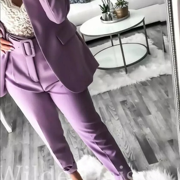 Zara | Pants & Jumpsuits | Zara Lilac Purple High Waist Belted Pants | Poshmark